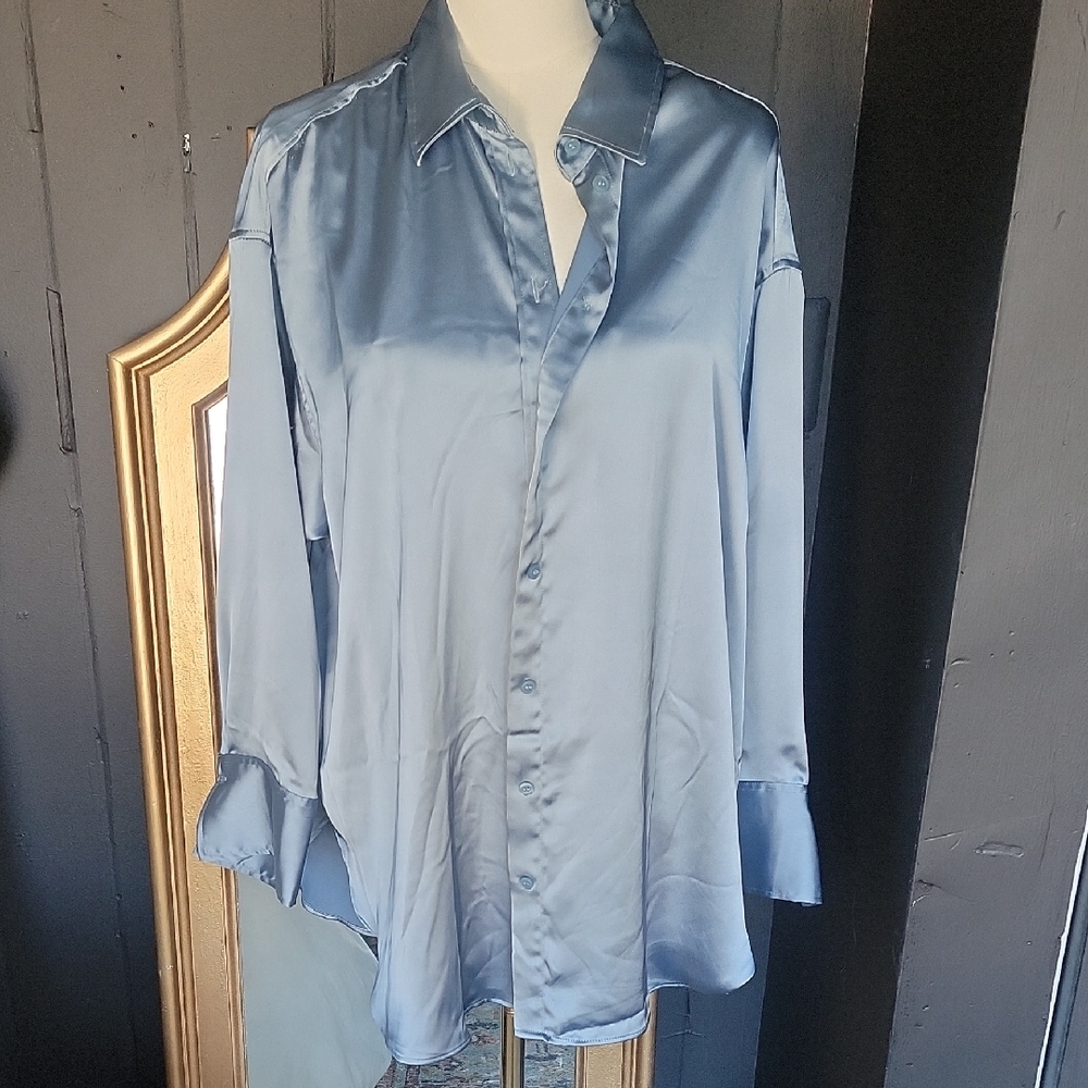 Elegant Woman's Satin Button-Down Shirt